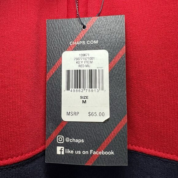 Chaps 1/4 Zip Pullover Sweatshirt Mens Size Medium Red Navy Colorblock NWT - Picture 6 of 12